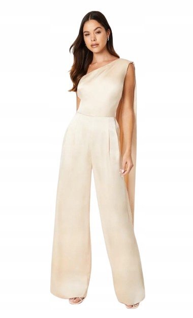 Coast Beżowy Kombinezon Długi na Jedno Ramię 40 Hke