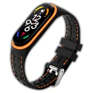 Akcesoria do smartwatchy - Opaska pasek sportowy Vanfone do Xiaomi Mi Band 5/6/7, czarno-pomarańczowy - miniaturka - grafika 1