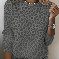 Bluzki damskie - TEMU Damska Oversize Luźna Bluza z Długim Rękawem w Lamparcie Wzory (Ciemnoszary/Czarny) - Okrągły Dekolt, Casualowa Bluzka, Szaro-Beżowy Wzór - miniaturka - grafika 1