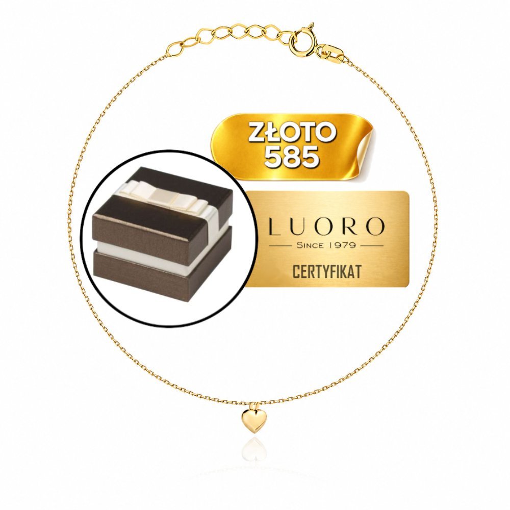 BRANSOLETKA ZŁOTA 585 14K SERCE GŁADKIE 17-19 CM REGULOWANA DELIKATNA