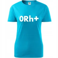 Koszulki i topy damskie - Damska Koszulka z Nadrukiem grupa krwi 0 rh+ Honorowy Dawca Krwi Prezent turkusowy XS - miniaturka - grafika 1