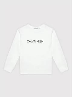 Bluzy dla chłopców - Calvin Klein Jeans Bluza Unisex Institutional Logo IU0IU00162 Biały Regular Fit - grafika 1