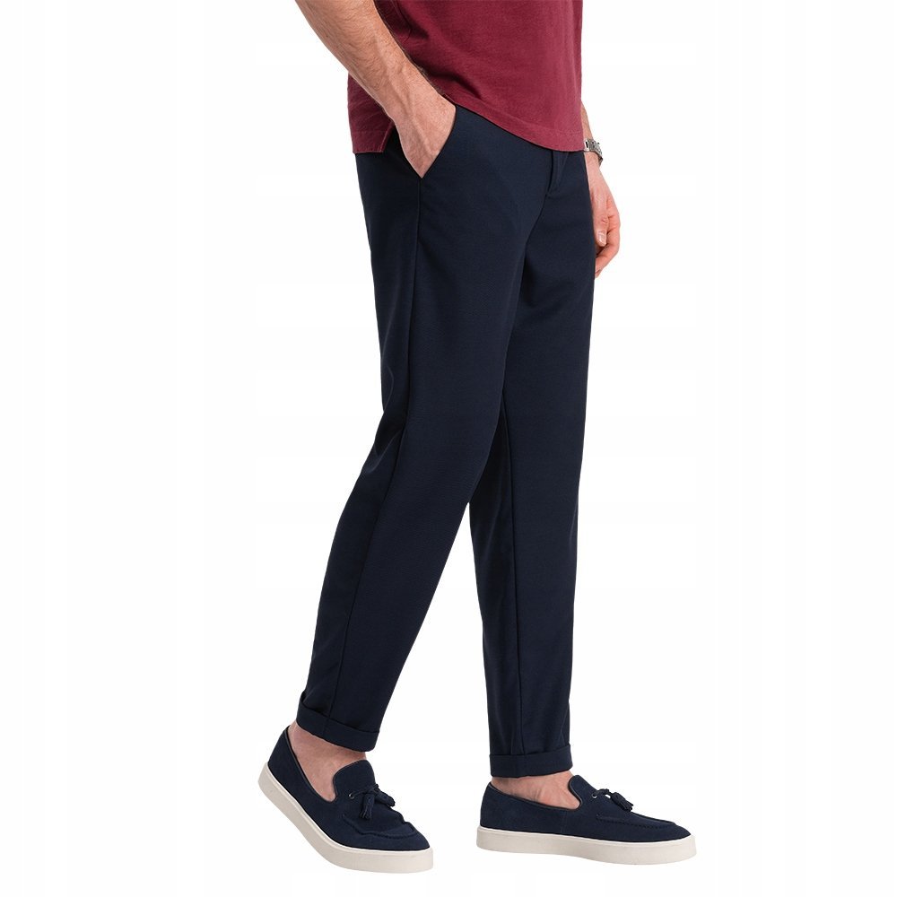 Męskie spodnie chino z gumką w pasie granatowe V3 OM-PACP-0157 L