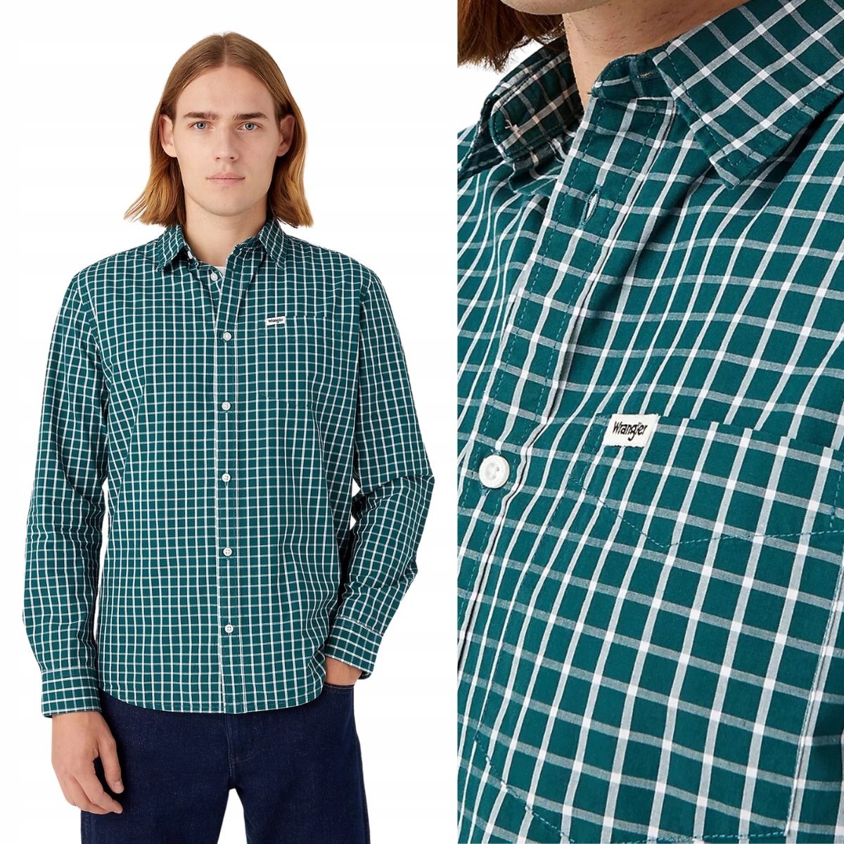 Wrangler 1 POCKET SHIRT Deep Teal ZIELONA KOSZULA W KRATĘ REGULAR FIT S