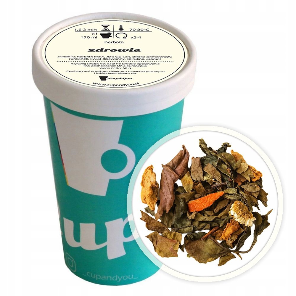 Herbata biała ZDROWIE rumianek kwiat dziewanny spirulina pomarańcza 60g - herbata liściasta sypana mieszanka napar susz