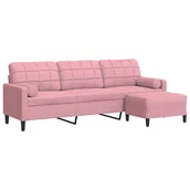 Sofy i kanapy - vidaXL 3-osobowa sofa z podnóżkiem, różowy, 210 cm, aksamit - miniaturka - grafika 1