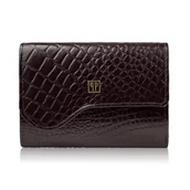 Portfele - Portfel damski skórzany mały brązowy croco w orientacji poziomej z ochroną RFID T-135-BR - miniaturka - grafika 1