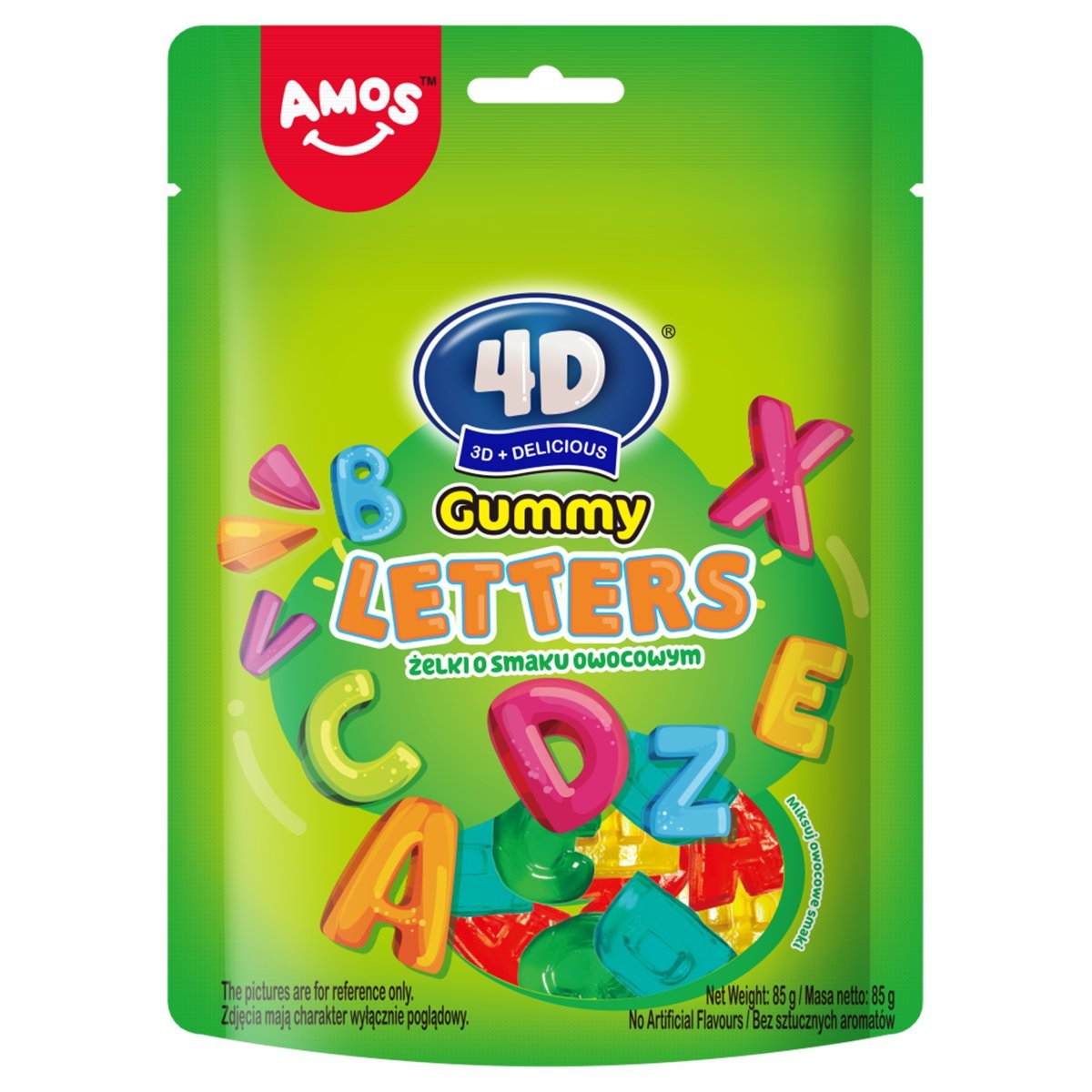 AMOS 4D GUMMY LETTERS ŻELKI W KSZTAŁCIE LITEREK O SMAKU OWOCOWYM 85G