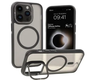 Bizon Etui z podstawką i pierścieniem magnetycznym Case Eclipse do iPhone 14 Pro, przydymione z czarną ramką - Etui i futerały do telefonów - miniaturka - grafika 1