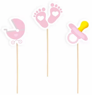 Pikery na Baby Shower różowe - 6 szt. - Baby shower i roczek - miniaturka - grafika 1