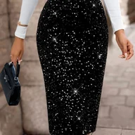 Spódnice - TEMU Elegancka damska spódnica typu pencil z cekinami i wysokim stanem - na formalne i codzienne okazje, modelująca sylwetkę jesienią/zimą, do biura, - miniaturka - grafika 1