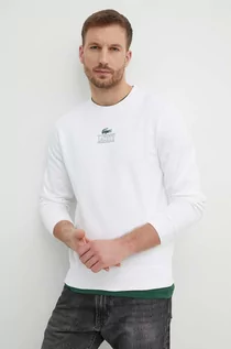 Bluzy męskie - Lacoste bluza bawełniana męska kolor biały z nadrukiem - grafika 1