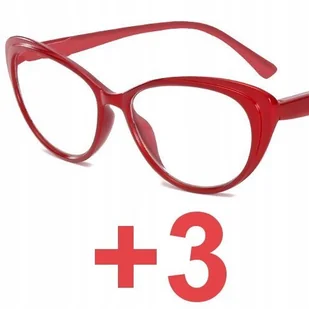 Okulary do czytania kocie damskie czerwone +3 - Okulary korekcyjne, oprawki, szkła - miniaturka - grafika 1