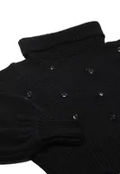 Swetry damskie - faina Damski top sweter z wysokim dekoltem z diamentami nitami i rękawami latarniowymi, czarny, rozmiar XS/S, czarny, XS - miniaturka - grafika 1