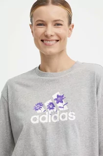 Koszulki sportowe damskie - adidas t-shirt bawełniany damski kolor szary - grafika 1