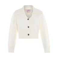 Swetry damskie - Aleva Damski kardigan z długim rękawem w delikatnym stylu z kołnierzem polo, wełniany biały, rozmiar M/L, biały (wollweiss), M - miniaturka - grafika 1