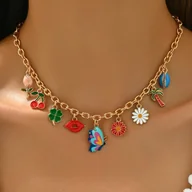 Naszyjniki - TEMU Bohemianowa naszyjka z wieloma zawieszkami dla kobiet, z zabawnym wzorem, idealna na co dzień i na imprezy - miniaturka - grafika 1