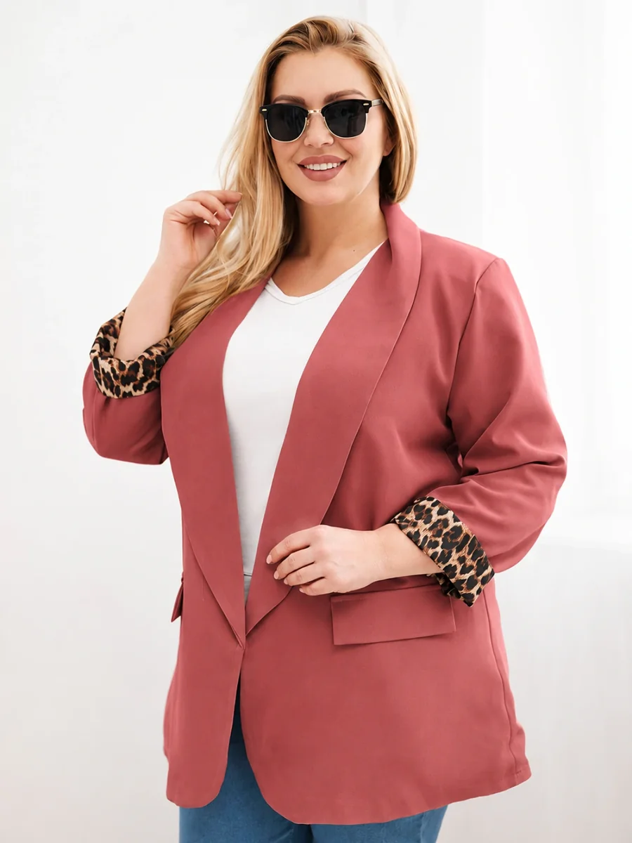 Marynarka damska Plus Size z podszewką w panterkę ruda Rudy
