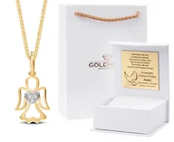 Biżuteria dla dzieci - ZŁOTY KOMPLET ŁAŃCUSZEK Z ANIOŁKIEM NA CHRZEST, KOMUNIĘ ŚWIĘTĄ 14KT 585 - miniaturka - grafika 1