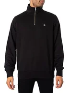 Bluzy męskie - GANT Męska bluza REG Shield Half Zip Sweat, czarna, standardowa, czarny - miniaturka - grafika 1