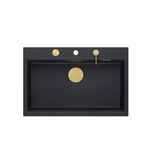 Quadron Marc Zlewozmywak granitowy jednokomorowy 76x50 cm czarny/złoty HQM7650U7_PVDG1 - Zlewozmywaki - miniaturka - grafika 1