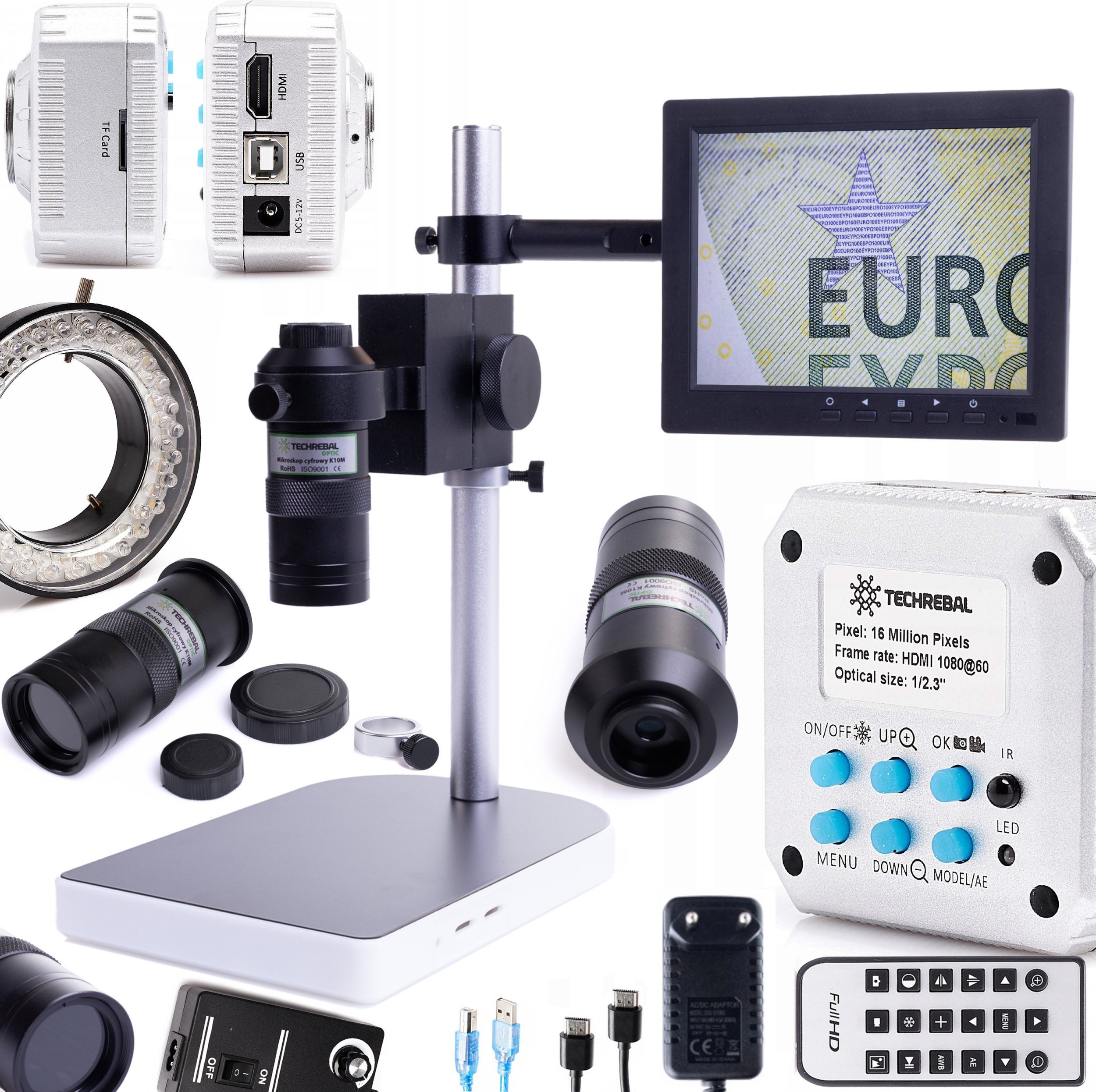 Mikroskop Cyfrowy K10M dla Elektronika Kamera 16MP LED 56x Wyświetlacz 8 cali Techrebal