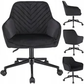 Fotele i krzesła biurowe - Fotel obrotowy, krzesło konferencyjne, welur, czarne na czarnej stopie - miniaturka - grafika 1