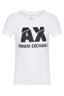 Armani Exchange Damska koszulka z logo Studded Slim Fit Scoop Neck, biały (Optic White 1000), L - Koszulki i topy damskie - miniaturka - grafika 1