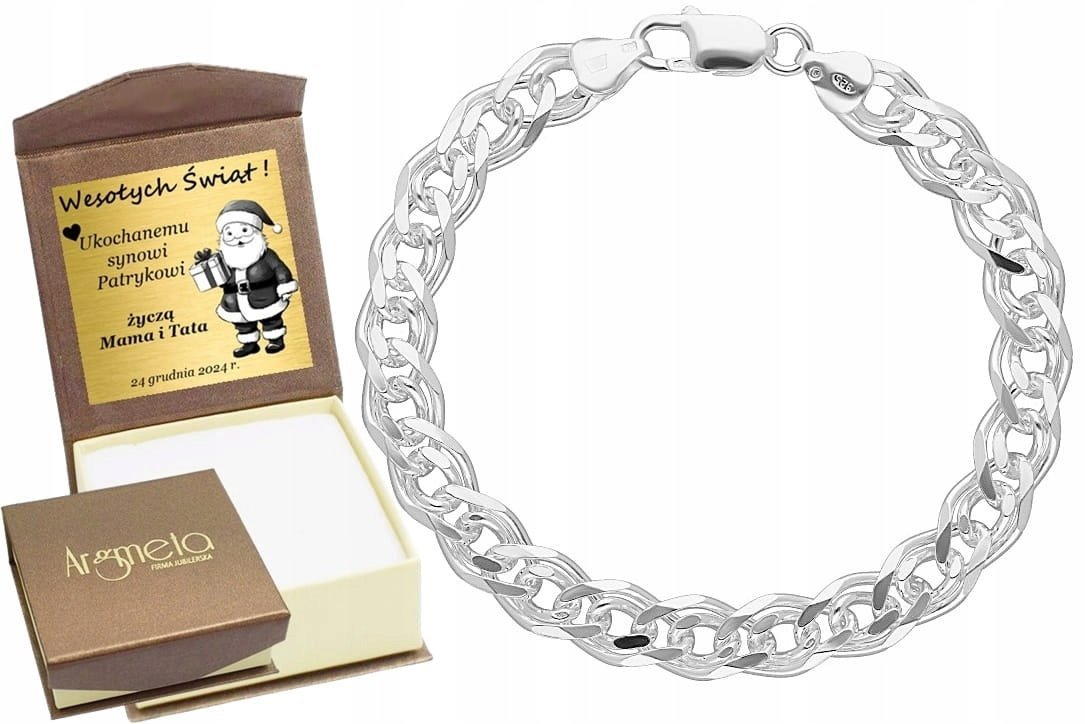 Bransoletka Srebrna Męska Monaliza 9,0 mm Pełna Diamentowana pr 925 Grawer