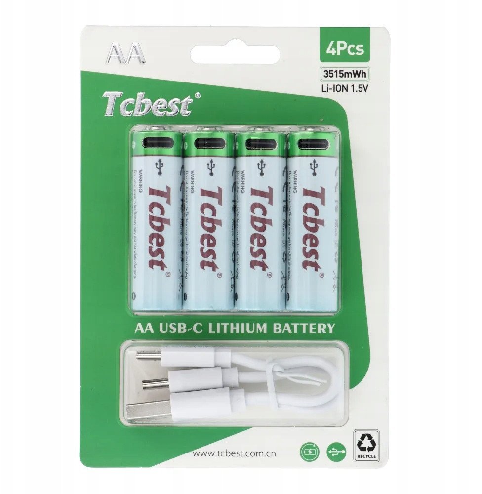 TCBEST bateria akumulatorowa R6 AA 950 mAh z gniazdem Typ C + kabel USB A do 4 x Typ C 4 szt