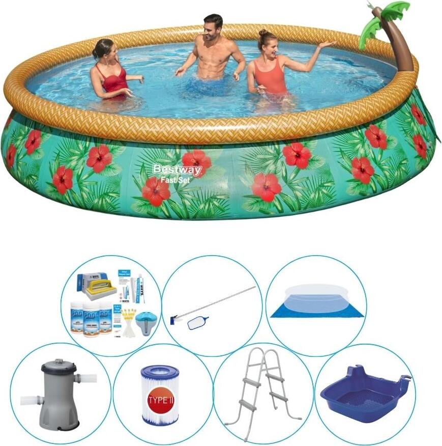 Basen Super Deal - Bestway Fast Set Tropical Blumen 457x84 cm - Rund