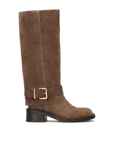 Zamszowe kozaki typu oficerki - Kozaki damskie - miniaturka - grafika 1