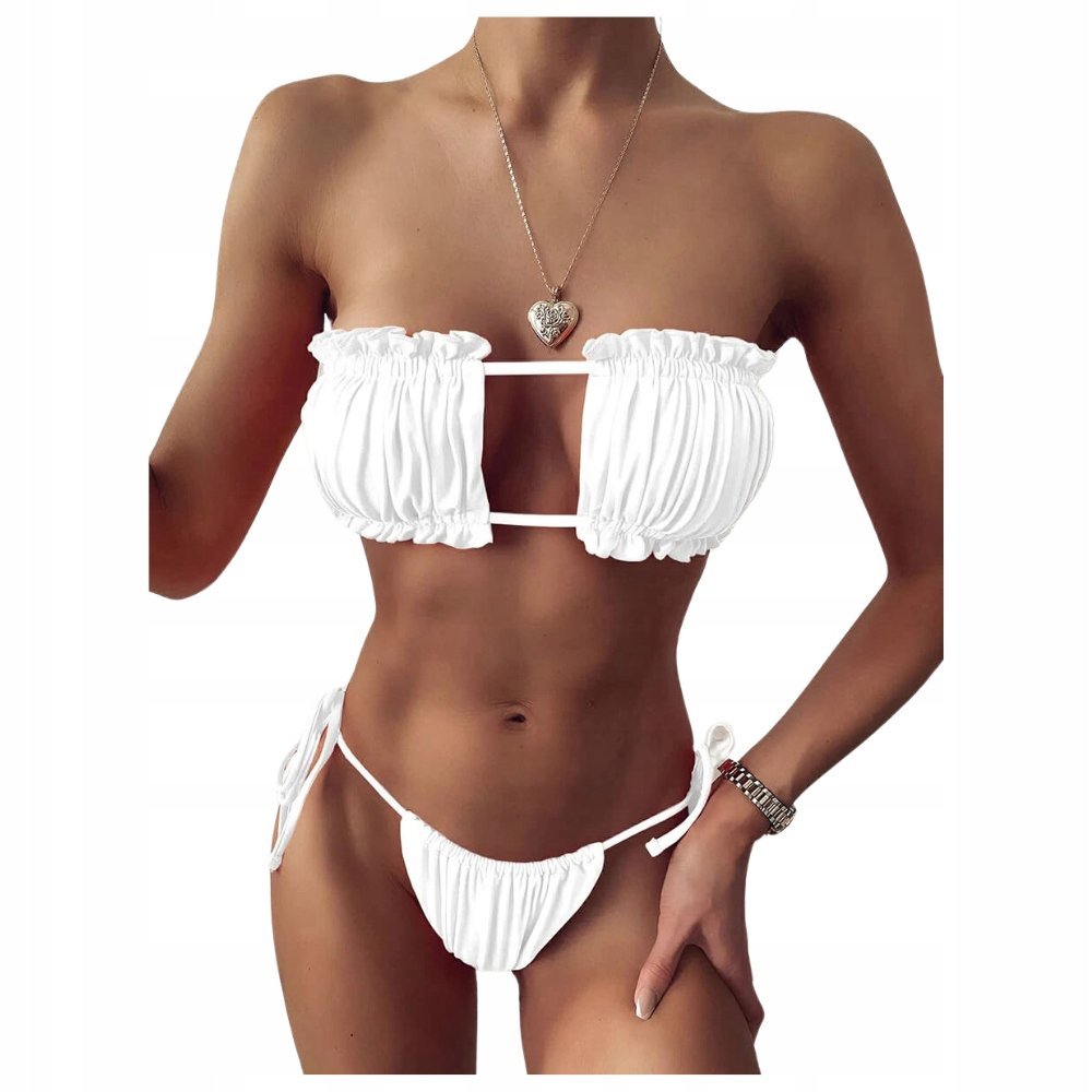 KOSTIUM KĄPIELOWY DWUCZĘŚCIOWY OPASKA BANDEAU BIAŁA DO OPALANIA PLAŻA BASEN