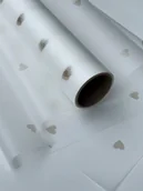 Folia, papier śniadaniowy, serwetki - Folia matowa do pakowania ze wzorem SERDUSZKA Przezroczysty + złoto 50cm 9m - miniaturka - grafika 1