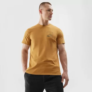 Koszulki sportowe męskie - Męski t-shirt z nadrukiem 4F 4FAW23TTSHM0894 - beżowy - grafika 1