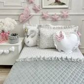 Koce i narzuty dla dzieci - AKSAMITNA PIKOWANA NARZUTA Z FALBANKĄ 90x180cm VELVET SZARA - miniaturka - grafika 1