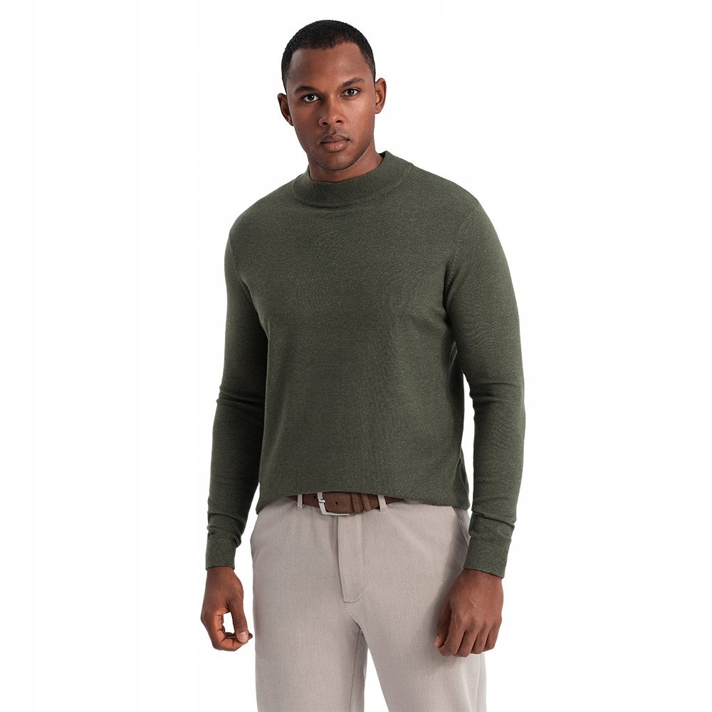 Elegancki męski półgolf z wiskozą ciemnooliwkowy Ombre OM-SWTN-0125 V5 XXL