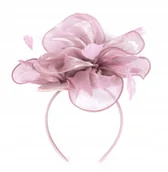 Ozdoby do włosów - Fascynator Opaska Spinka Toczek Z Woalką Piórami Kokardą Weselny Elegancki - miniaturka - grafika 1