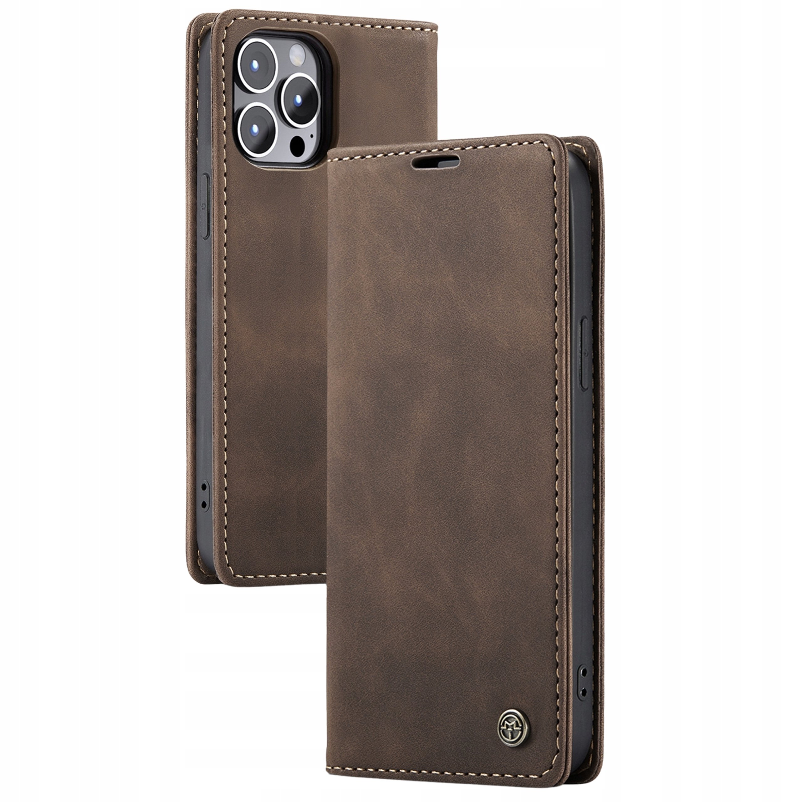Etui Portfel Skórzane Brązowe do iPhone 14 Pro Max Zamykane na Magnes