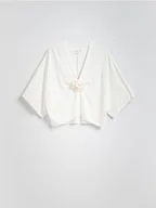 Bluzki damskie - Reserved - Bluzka kimono z modalem - złamana biel - miniaturka - grafika 1