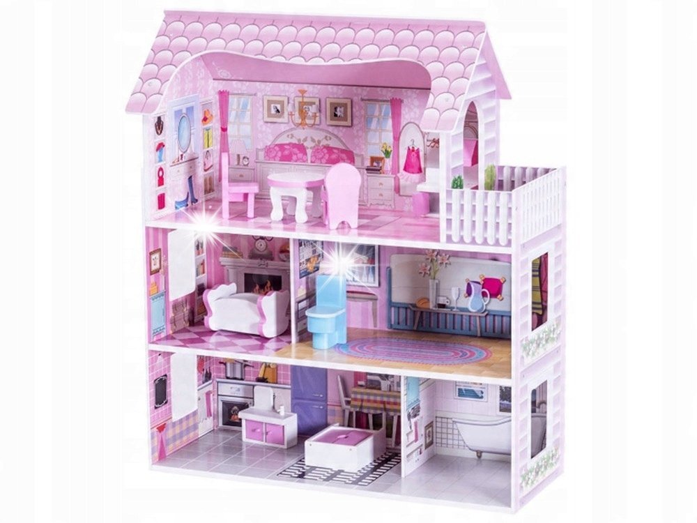 Domek drewniany dla lalek meble światło led ZA4130