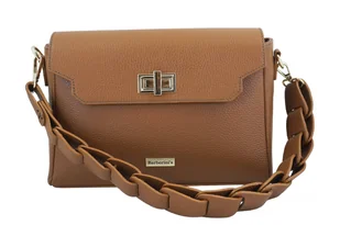 Skórzana torebka na ramię z plecionym paskiem - Brązowa jasna - Nerki Skórzana torebka na ramię z plecionym paskiem - Brązowa jasna - Nerki - miniaturka - grafika 1