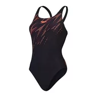 Stroje kąpielowe - Speedo Damski strój kąpielowy Hyperboom Placement Muscleback, szybkoschnący, trening, fitness, odporny na działanie chloru, czarny/syrena czerwona/śliwkowa, 28 - miniaturka - grafika 1
