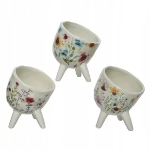 Doniczka ceramiczna w kwiaty na nóżkach mix wzorów - Donice - miniaturka - grafika 1