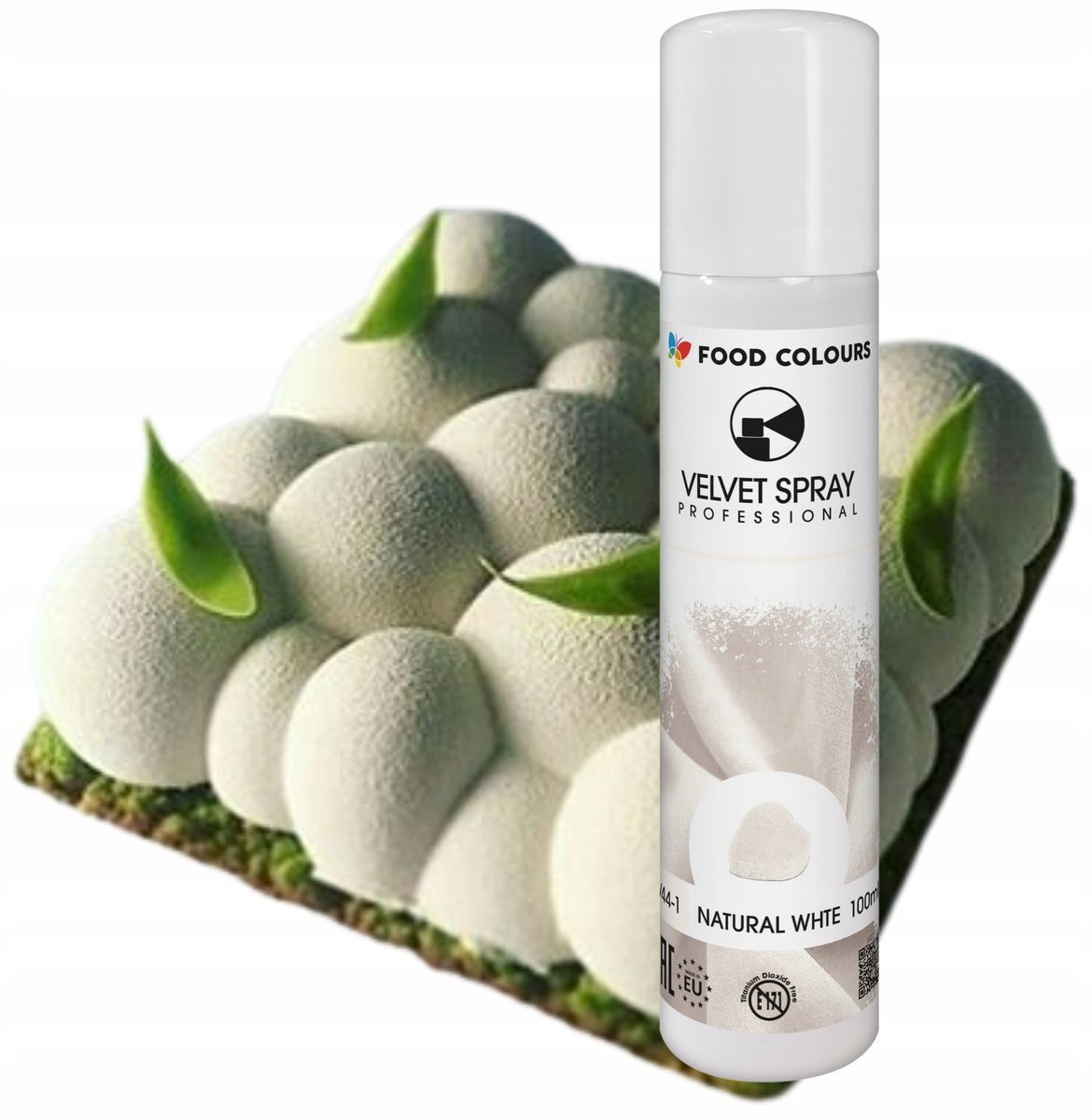 Barwnik spożywczy zamsz jadalny w spray biały ozdoby na tort 100ml