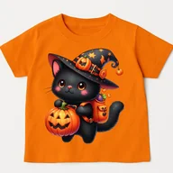 Koszulki dla dziewczynek - Pomarańczowa koszulka z dynią na Dzień Dyni - kotdynia32 - miniaturka - grafika 1