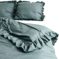 Pościel - Pościel Bawełniana Z Falbanką Zestaw Komplet Do Sypialni Butelkowa Zieleń 160X200 Cm + 2 Poduszki 70X80 Cm - miniaturka - grafika 1