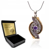Naszyjniki - Naszyjnik Srebrny Z Ametystem Cyroniami Próba 925 Delikatny Piękny Grawer - miniaturka - grafika 1