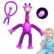 Figurki dla dzieci - FIGURKA SPRĘŻYNOWA TELESKOPOWA PRZYSSAWKA ŻYRAFA FIOLETOWA ŻYRAFA - miniaturka - grafika 1