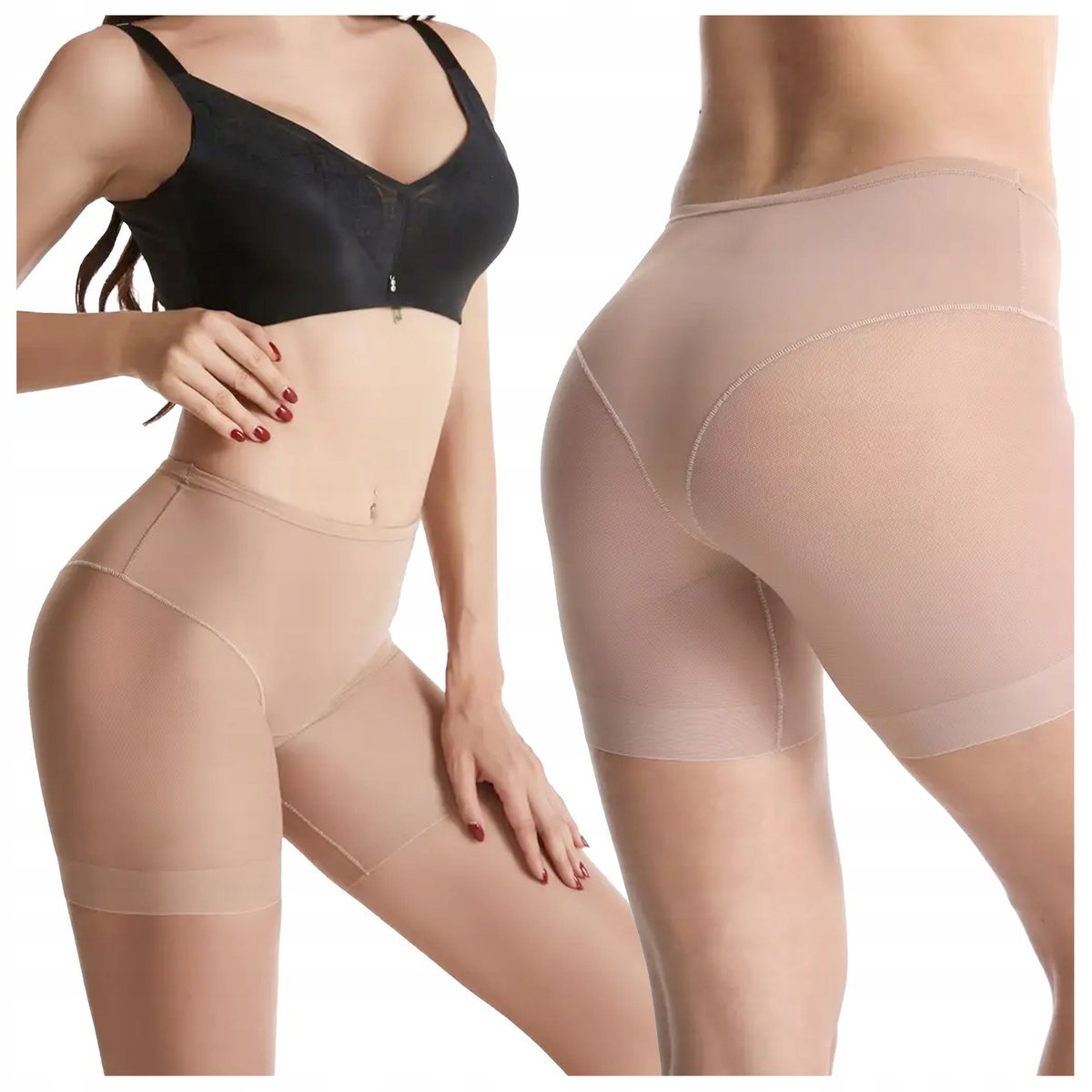 Majtki Wyszczuplające Damskie Korygujące Modelujące Wysokim Stanem Beżowe 2Xl